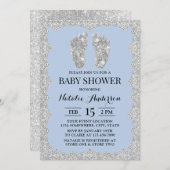 Rustikale Laced Silver Feet Light Blue Baby Dusche Einladung (Vorne/Hinten)