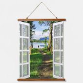 Rustikale Lakeview Illustrationsansicht Wandteppich Mit Holzrahmen (Vorderseite)