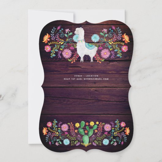 Rustikale Lama Wasserfarbe Folk Blume JEDE VERANST Einladung (Rückseite)
