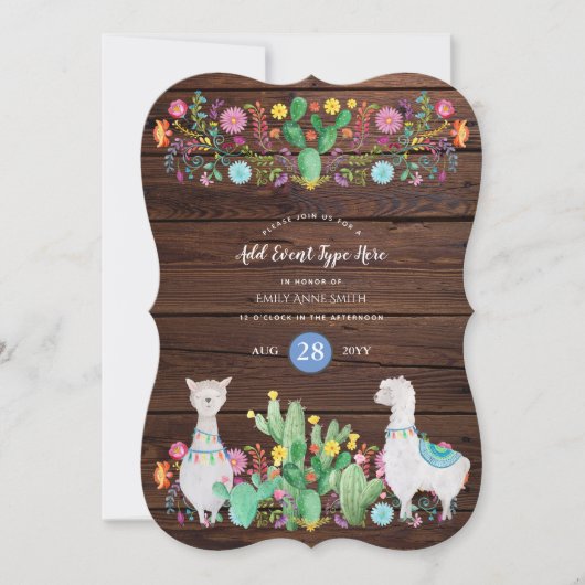 Rustikale Lama Wasserfarbe Folk Blume JEDE VERANST Einladung (Vorderseite)