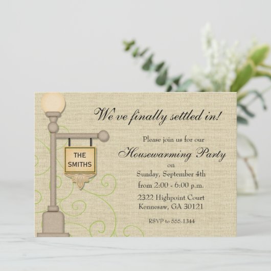 Rustikale Lampe Post Housewärming Einladung (Stehend Vorderseite)