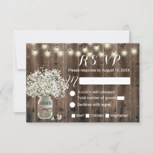 Rustikale Land-Babys-Atem-Glas-Barn-Hochzeit-RSVP RSVP Karte