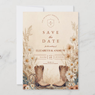 Rustikale Land-Daisy-Stiefel-Hochzeit Save The Date