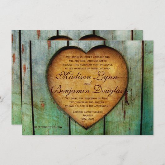 Rustikale Land-Herz-Scheunen-hölzerne Einladung (Vorne/Hinten)