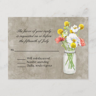Rustikale Land-Mason-Jar-Blumenstrauß-Crackle-Swir RSVP Karte