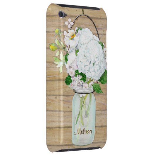Rustikale Land-Maurer-Glas-Blumen-WeißHydrangeas iPod Touch Case (Rückseite/rechts)