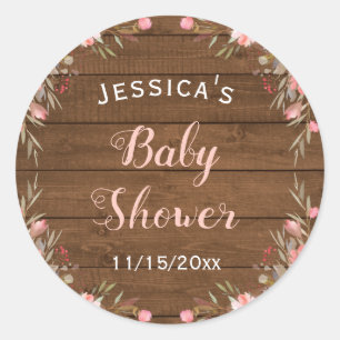 Rustikale Land-Rosa-Baby-Duschen-Gast-Bevorzugung Runder Aufkleber