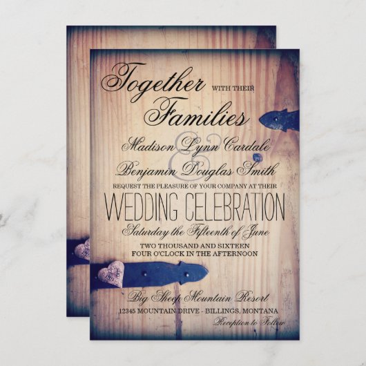 Rustikale Land-Scheunen-hölzerne Einladung (Vorne/Hinten)