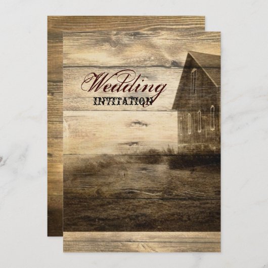 Rustikale Land-Scheunen-hölzerne Scheunen-Hochzeit Einladung (Vorne/Hinten)