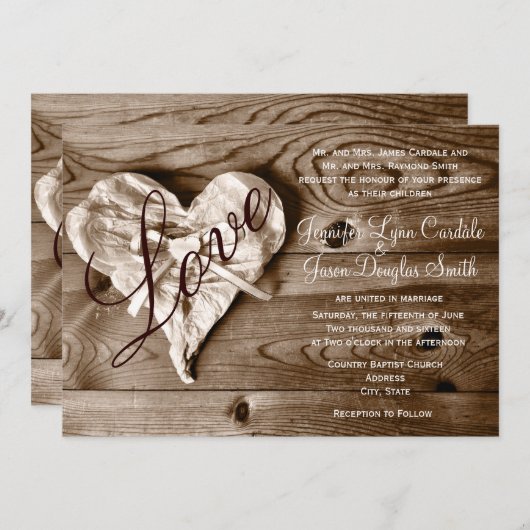 Rustikale Land-Scheunen-laden hölzerne Einladung (Vorne/Hinten)