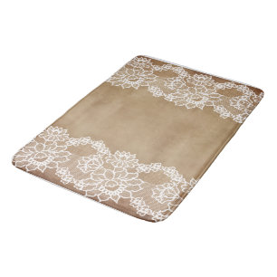 Rustikale Land Vintage Beige Jute und weiße Spitze Badematte