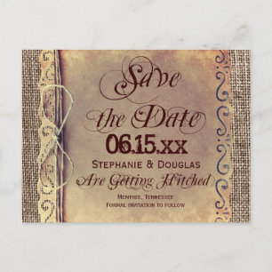 Rustikale Land Vintage Save-the-Date-Postkarten Ankündigungspostkarte
