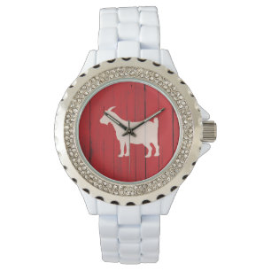 Rustikale Land-Ziegen-rote hölzerne Platte Armbanduhr