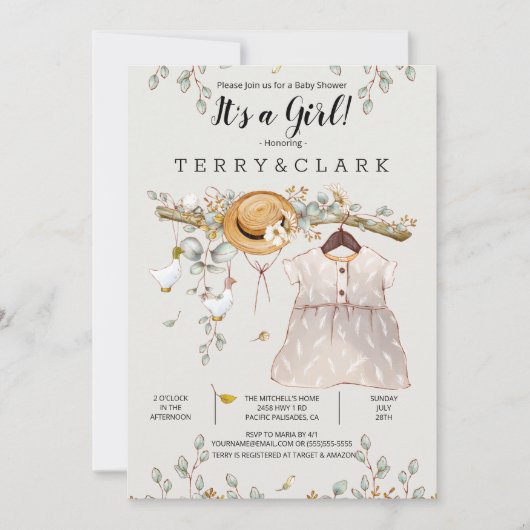 Rustikale Landdusche für Mädchen Einladung (Vorderseite)