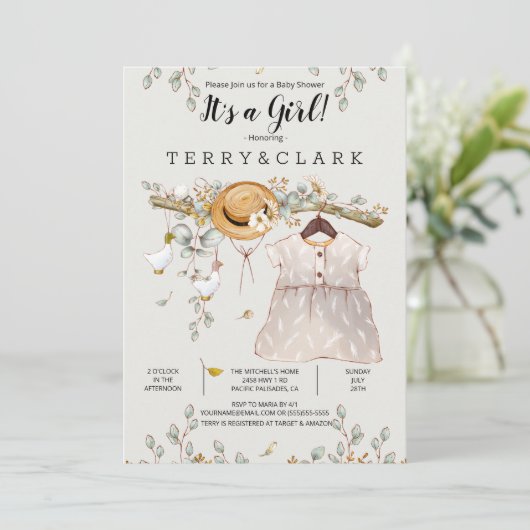 Rustikale Landdusche für Mädchen Einladung (Stehend Vorderseite)