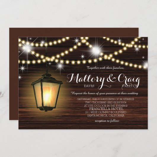 Rustikale Landebahn-Laternenleuchten Hochzeit Einladung (Vorne/Hinten)