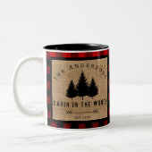 Rustikale Landfamilie Kabine im Wald Zweifarbige Tasse (Links)