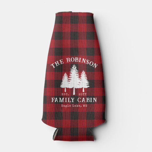 Rustikale Landfamilienhaus Tree Red Buffalo Karier Flaschenkühler (Vorderseite)