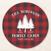 Rustikale Landfamilienhaus Tree Red Buffalo Karier Runder Pappuntersetzer (Vorderseite)