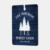 Rustikale Landfamilienhäuser Bäume Blauer Holzdruc Ornament Aus Metall (Vorderseite links)