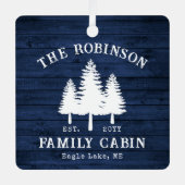 Rustikale Landfamilienhäuser Bäume Blauer Holzdruc Ornament Aus Metall (Vorderseite)