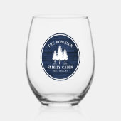 Rustikale Landfamilienhäuser Bäume Blauer Holzdruc Weinglas Ohne Stiel (Vorderseite)