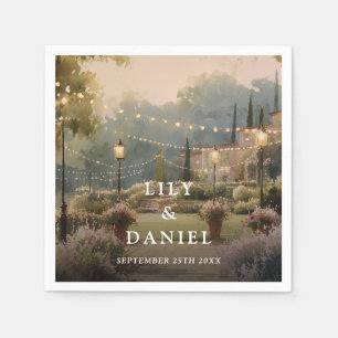 Rustikale Landgarten-Lichterketten-Foto-Hochzeit Serviette