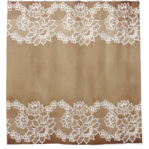 Rustikale Landhaus Vintage Beige Jute und weiße Sp Duschvorhang