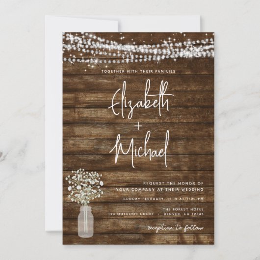 Rustikale Landhäuser Lichter Hochzeit Einladung (Vorderseite)