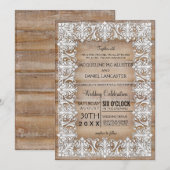 Rustikale Landhausstil-Spitzen auf Holzhochzeit Einladung (Vorne/Hinten)