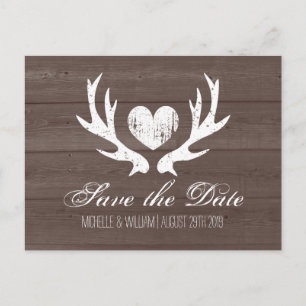 Rustikale Landhirsch-Geweih-Save-the-Date-Postkart Ankündigungspostkarte