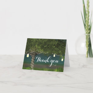Rustikale Landhochzeit-Baum- und Lichterketten-Hoc Dankeskarte