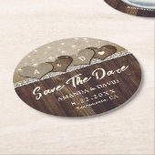 Rustikale Landholz-Hochzeit rettet das Datum Runder Pappuntersetzer (Angewinkelt)