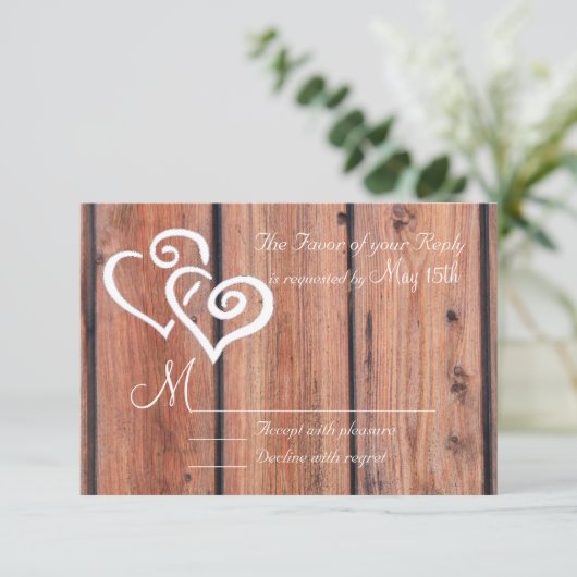 Rustikale Landholzkarten hören Hochzeitsszenario R RSVP Karte (Stehend Vorderseite)