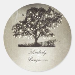 Rustikale Landschaft Bäume und Lichter Hochzeit Runder Aufkleber