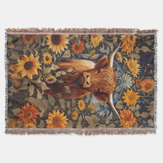 Rustikale Landschaft Hochland Kuh Sonnenblumen Decke (Vorderseite)