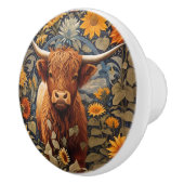 Rustikale Landschaft Hochland Kuh Sonnenblumen Keramikknauf (Rechts)