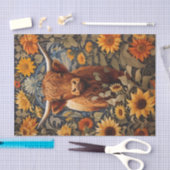 Rustikale Landschaft Hochland Kuh Sonnenblumen Seidenpapier (Handwerk)