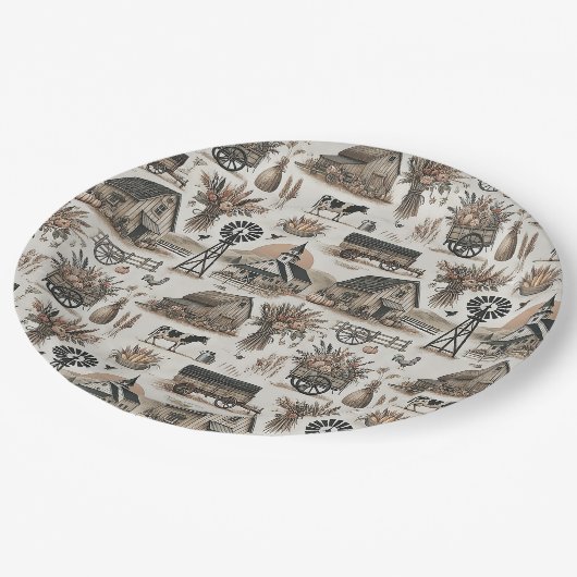 Rustikale Landschaft Pappteller (Schrägansicht)