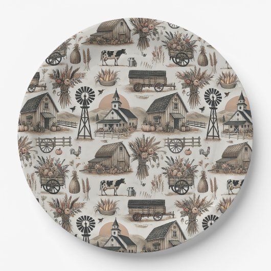 Rustikale Landschaft Pappteller (Vorderseite)