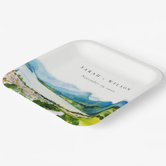 Rustikale Landschaft Seebad Landschaft Hochzeit Pappteller (Gewinkelt)