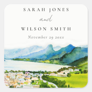 Rustikale Landschaft Seebad Landschaft Hochzeit Quadratischer Aufkleber