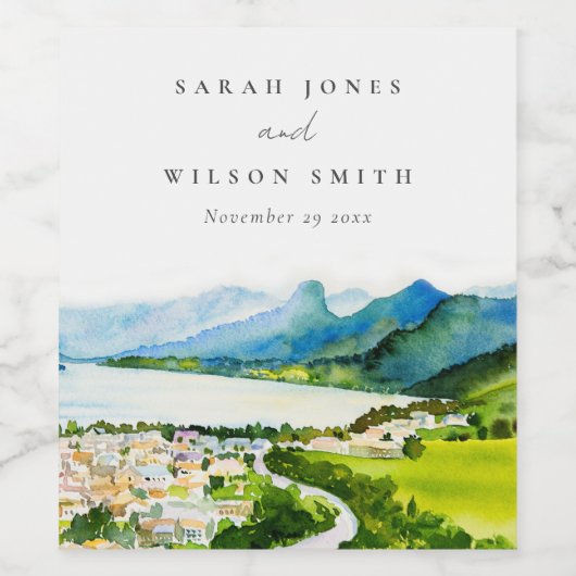 Rustikale Landschaft Seebad Landschaft Hochzeit Weinetikett (Einzelnes Label)