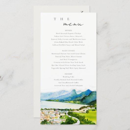 Rustikale Landschaft Village Lake Wedge Menu Card Dankeskarte (Vorne/Hinten)