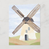 Rustikale Landschaft Windmill | Natur Wasserfarbe Postkarte (Vorderseite)
