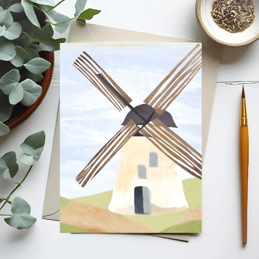Rustikale Landschaft Windmill | Natur Wasserfarbe Postkarte