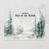 Rustikale Landschaft Wir haben neue Zuhause Ankünd Postkarte (Vorderseite)