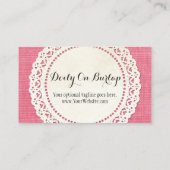 Rustikale Landspitze auf heiß rosa Burlap Visitenkarte (Rückseite)