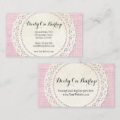 Rustikale Landspitze Doily auf Shabby Pink Burlap Visitenkarte (Vorne/Hinten)