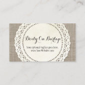 Rustikale Landspitze Doion auf Naturbrauner Burlap Visitenkarte (Rückseite)